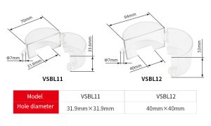 1.Lockey VSBL11 and VSBL12 ball valve Ball Valve Lockout deviceslockout device dimensions and specifications 2.Ball valve lockout device by Lockey showing VSBL11 and VSBL12 size comparison 3.Lockey transparent polycarbonate ball valve lockout VSBL11 VSBL12 with measurements 4.Industrial safety LOTO devices VSBL11 VSBL12 from Lockey – dimension chart