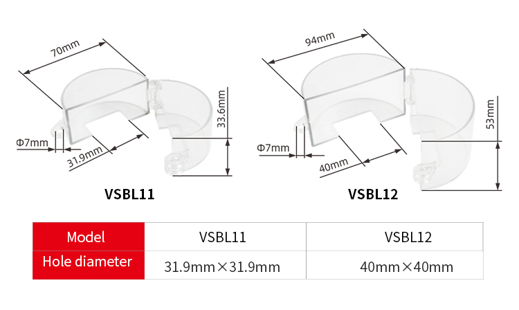 1.Lockey VSBL11 and VSBL12 ball valve Ball Valve Lockout deviceslockout device dimensions and specifications 2.Ball valve lockout device by Lockey showing VSBL11 and VSBL12 size comparison 3.Lockey transparent polycarbonate ball valve lockout VSBL11 VSBL12 with measurements 4.Industrial safety LOTO devices VSBL11 VSBL12 from Lockey – dimension chart